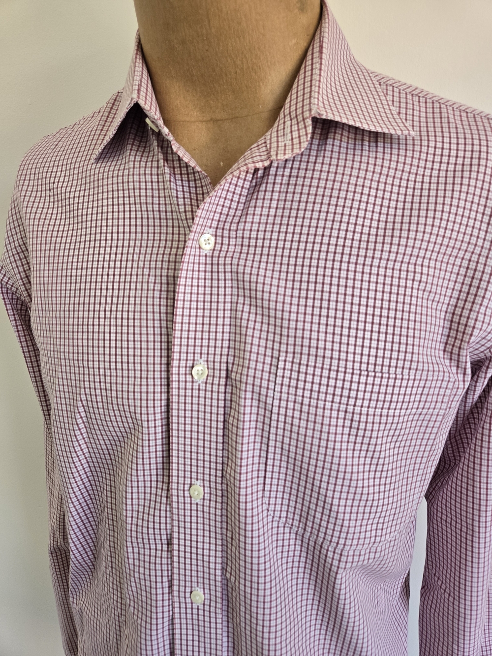 Brooks Brothers Burgundy and White Windowpane Dress Shirt